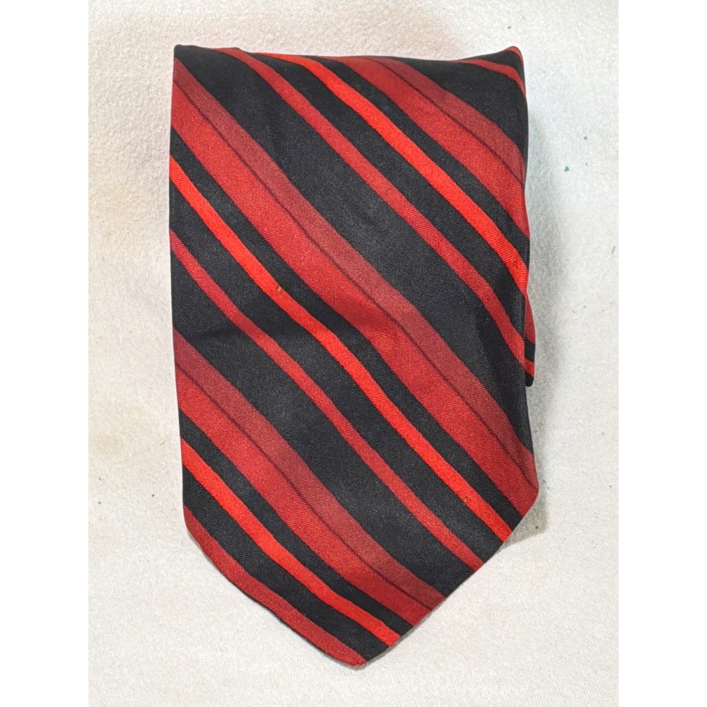 Henry Klein by Damon Mens Red Black Striped Silk Tie Made in Italy Union Made